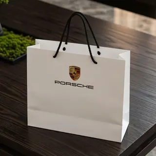 Подарунковий паперовий пакет Porsche (Порше) 30х25х12 см | білий бренд пакет із ручками