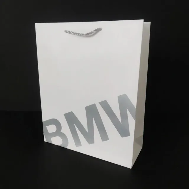 Білий паперовий пакет BMW I фірмовий подарунковий пакет зі срібним логотипом БМВ для автоаксесуарів, взуття та подарунків