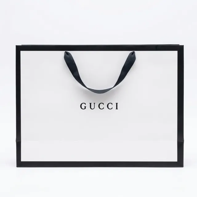 Фірмовий паперовий пакет Gucci 32×28×10.5 см I Подарунковий пакет з тканинними ручками для взуття, парфумів, одягу та подарунків