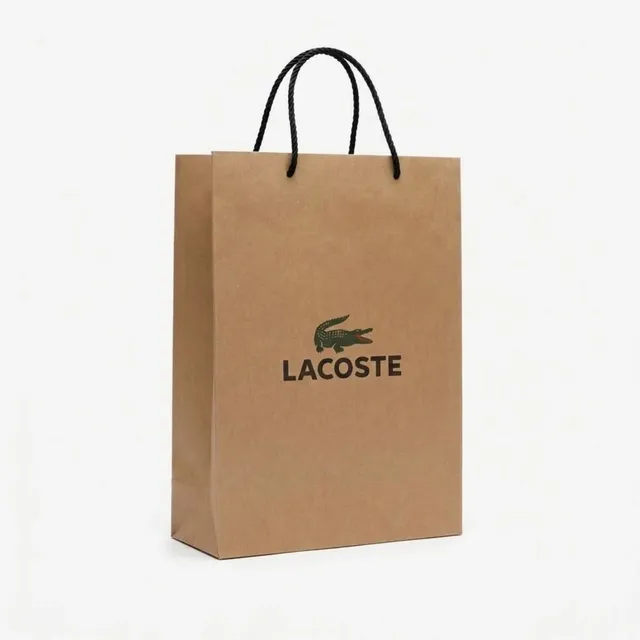 Подарунковий крафтовий пакет LACOSTE 37×26×12.5 см I Фірмовий паперовий пакет з ручками для взуття, одягу та подарунків